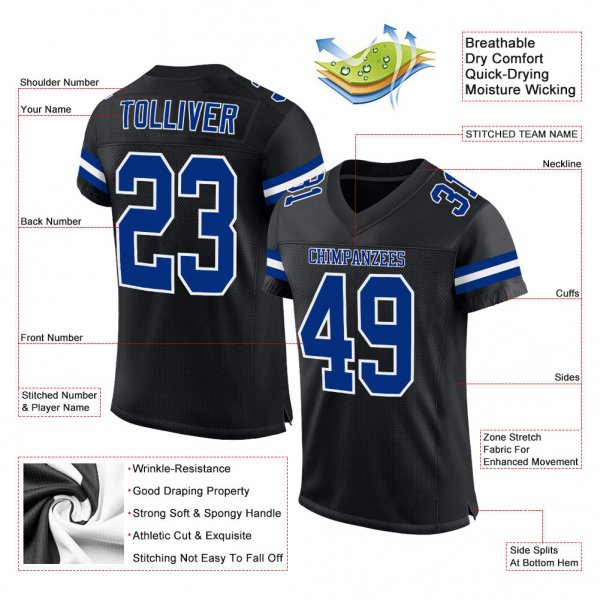 Custom Black Royal-White Mesh Authentic Football Jersey