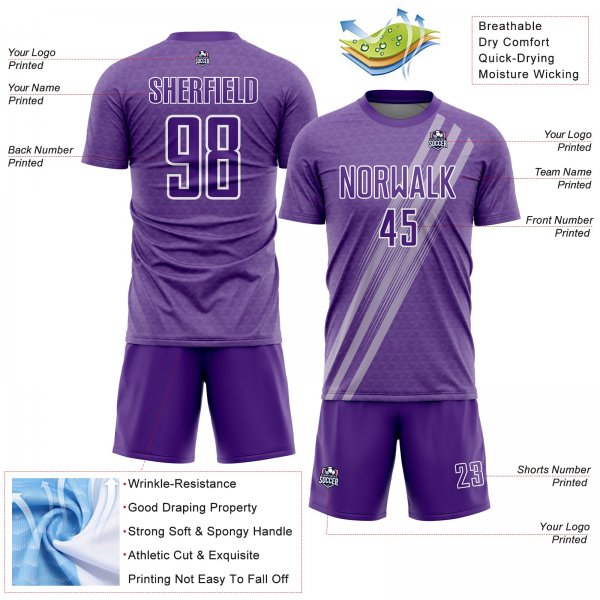 Custom Purple White Diagonal Lines Sublimation Soccer Uniform Jersey