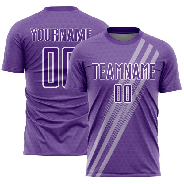 Custom Purple White Diagonal Lines Sublimation Soccer Uniform Jersey