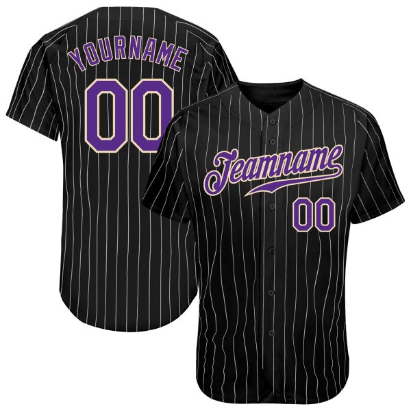 Custom Black White Pinstripe Purple-White Authentic Baseball Jersey