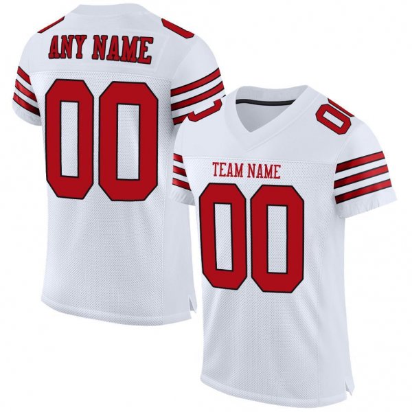 Custom White Red-Black Mesh Authentic Football Jersey