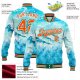 Custom Lakes Blue Orange-Kelly Green Watercolor Winter Snowy Landscape 3D Pattern Design Bomber Full-Snap Varsity Letterman Jacket