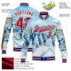 Custom Light Blue Red-Royal Watercolor Winter Landscape With Snowy Trees 3D Pattern Design Bomber Full-Snap Varsity Letterman Jacket