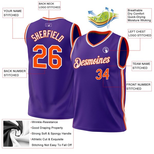 Custom Purple Orange-White Authentic Throwback Basketball Jersey