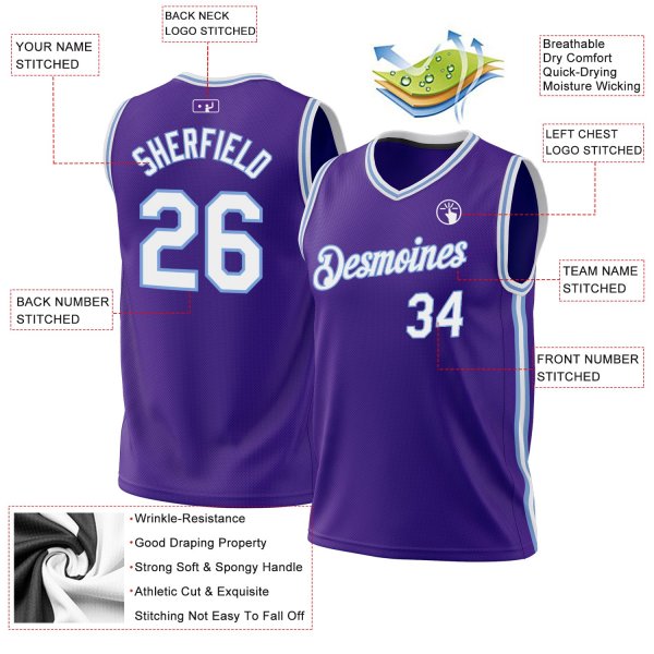 Custom Purple White-Light Blue Authentic Throwback Basketball Jersey