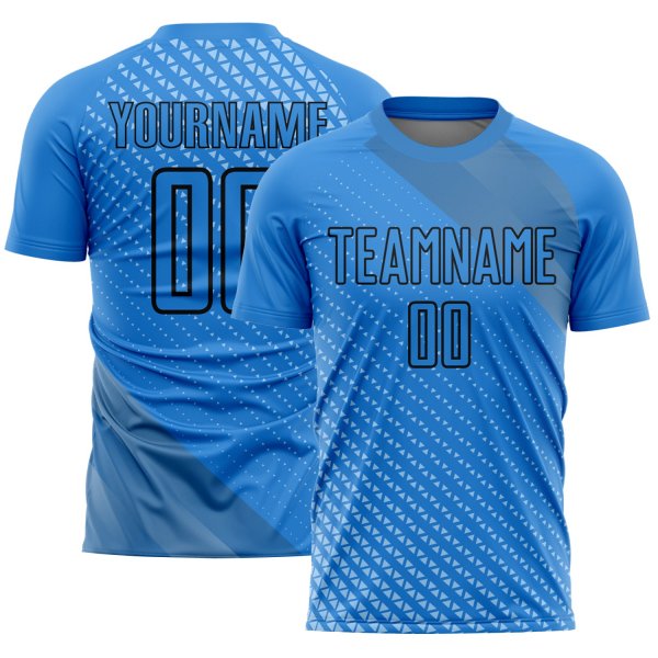 Custom Lakes Blue Black Geometric Shapes Sublimation Soccer Uniform Jersey